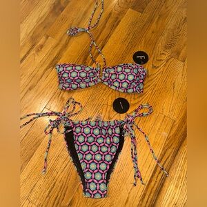Lulu’s Pink and Blue Geometric Floral Bikini Set